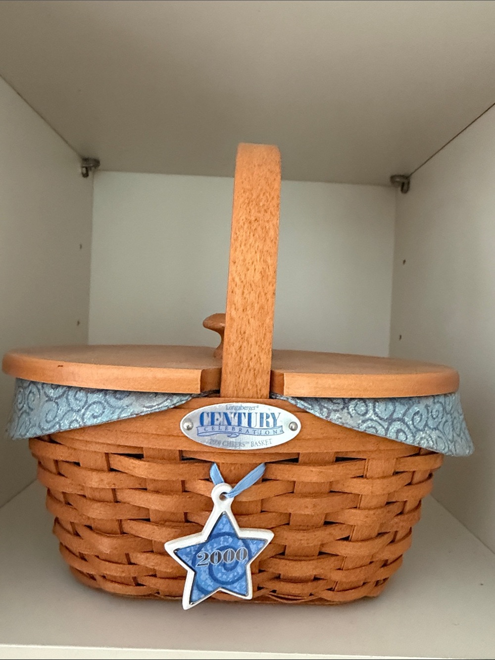 Longaberger Natural & Blue Decorative Woven Basket with Star Charm